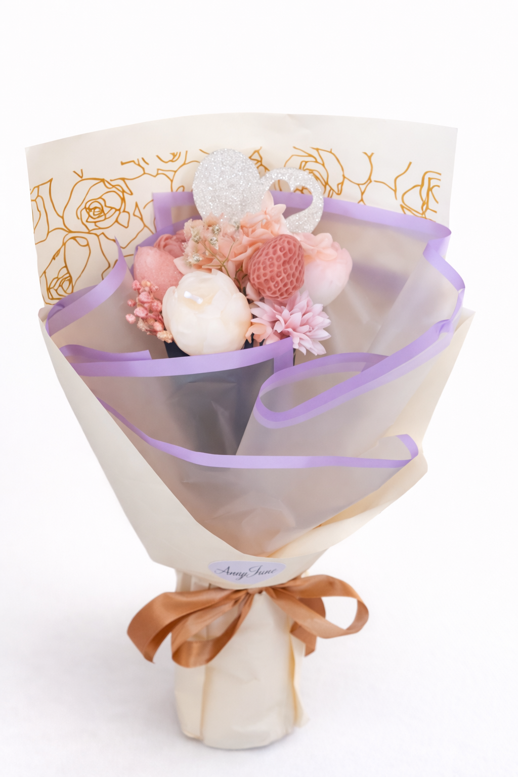Peonies & Strawberries Candle Bouquet | Handmade Floral Candle Gift