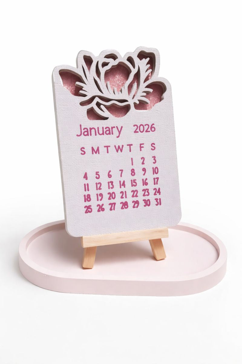 2026 rose mini desk calendar on wooden easel by AnyaJune