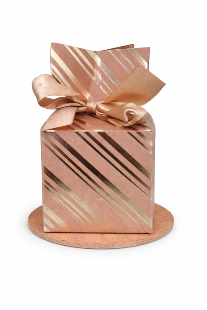 Gift boxed rose aroma diffuser stone in striped rose gold packaging