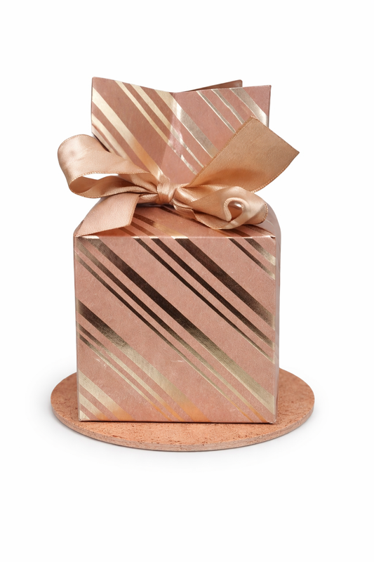 Gift boxed rose aroma diffuser stone in striped rose gold packaging