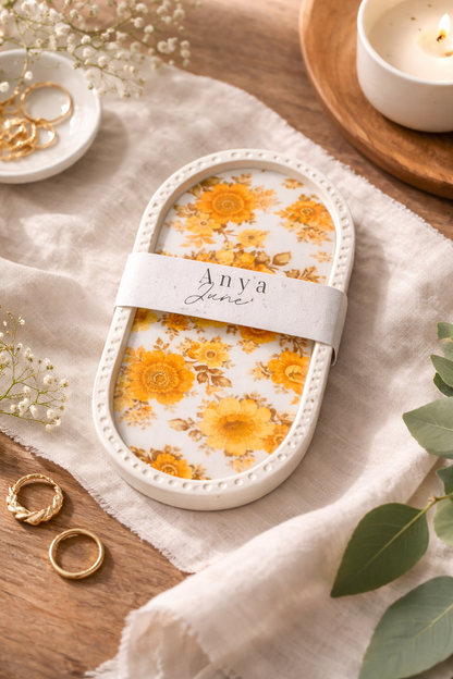Yellow Vintage Floral Trinket Dish