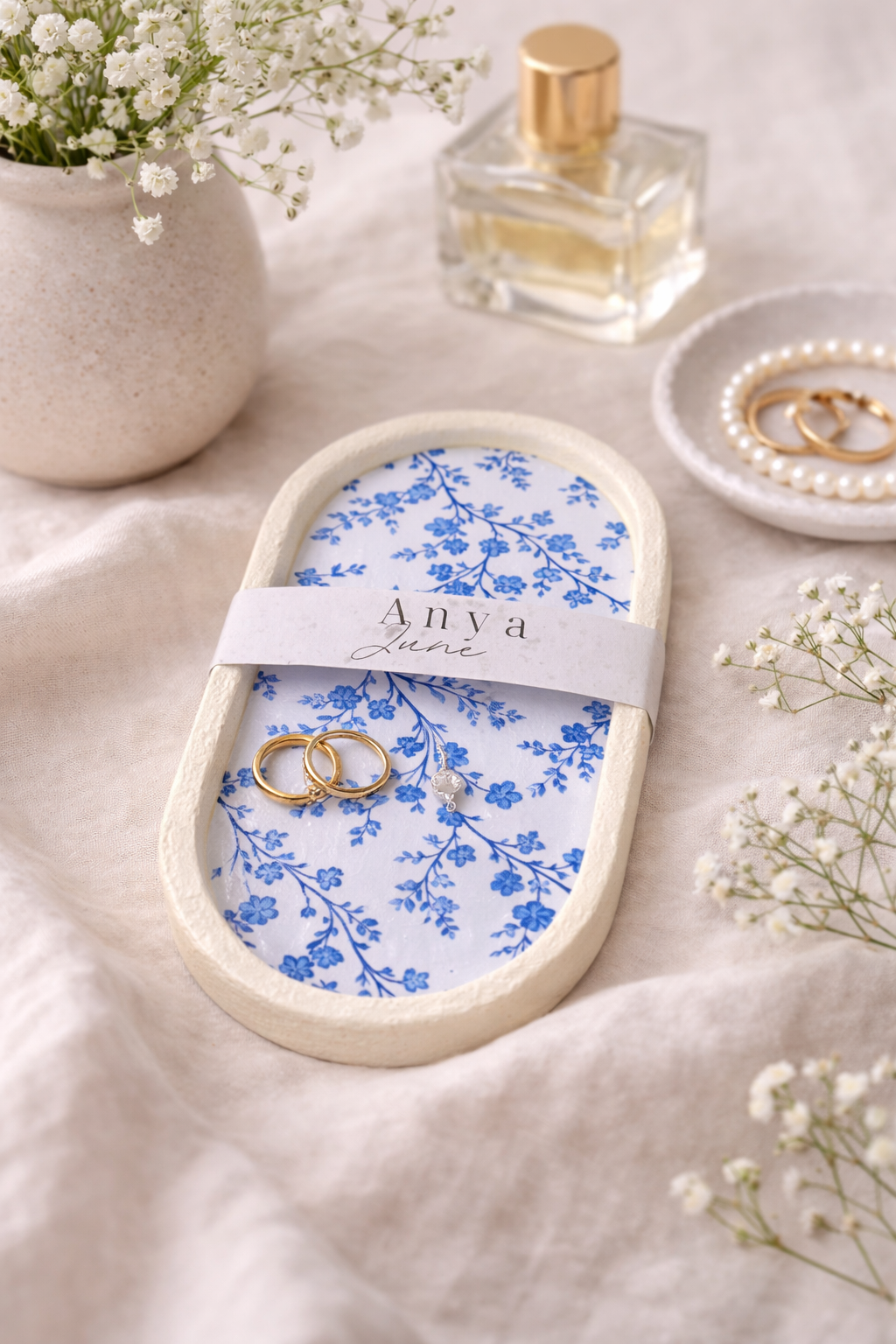 Blue Vintage Floral Trinket Dish