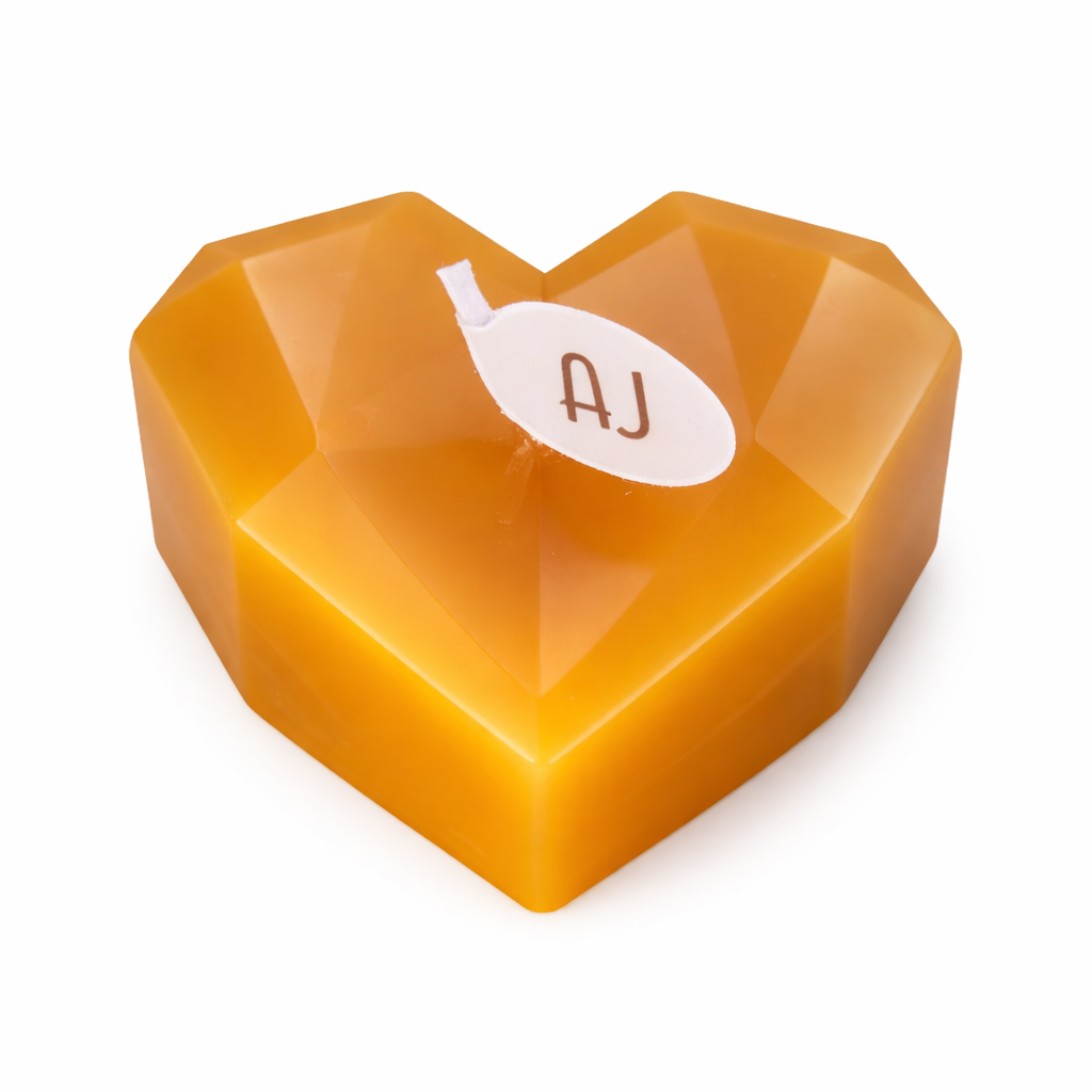 Pure beeswax faceted heart candle with honey and chocolate fudge scent by Anya June