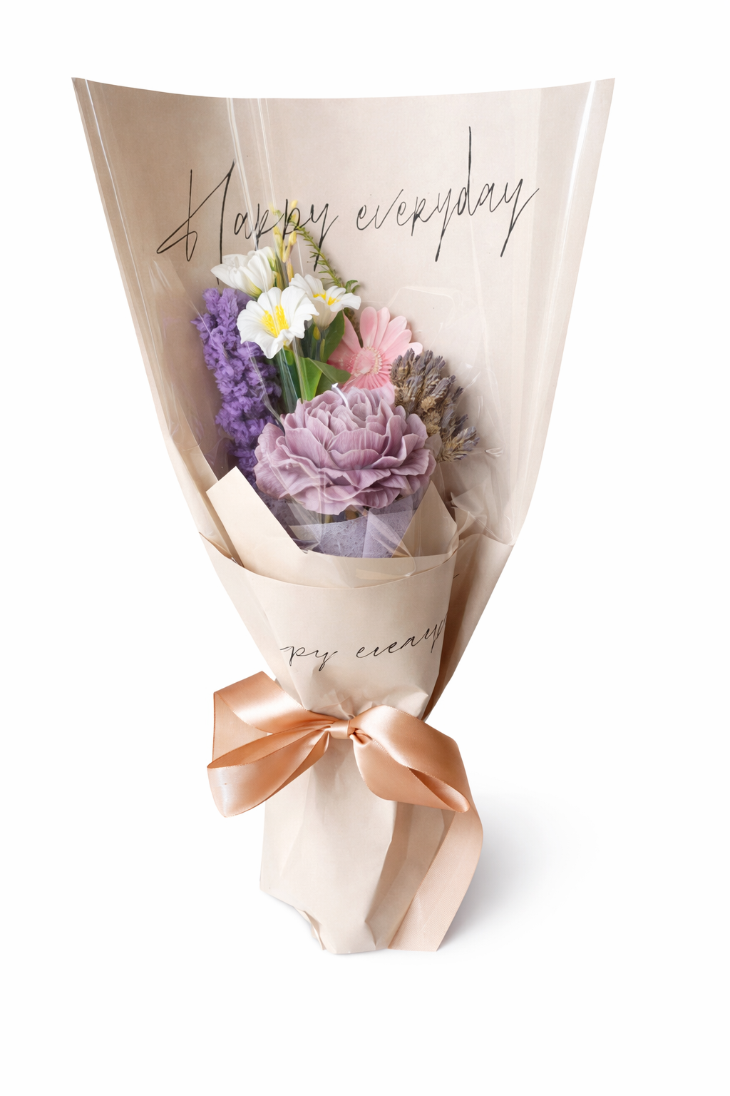 Peony Daisy & Lavender Candle Bouquet