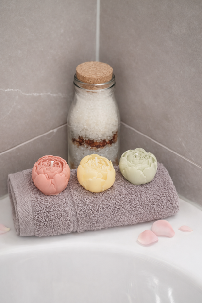 Peony Bloom Candle Trio – Vanilla Scented Decorative Floral Candle