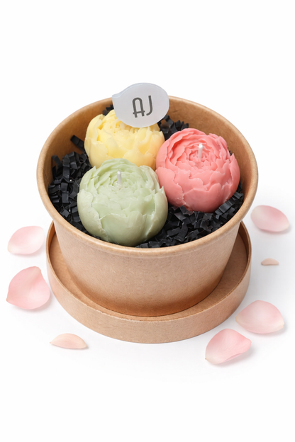 Peony Bloom Candle Trio – Vanilla Scented Decorative Floral Candle
