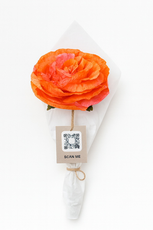 Rose and Word faux flower gift by AnyaJune with QR code message tag