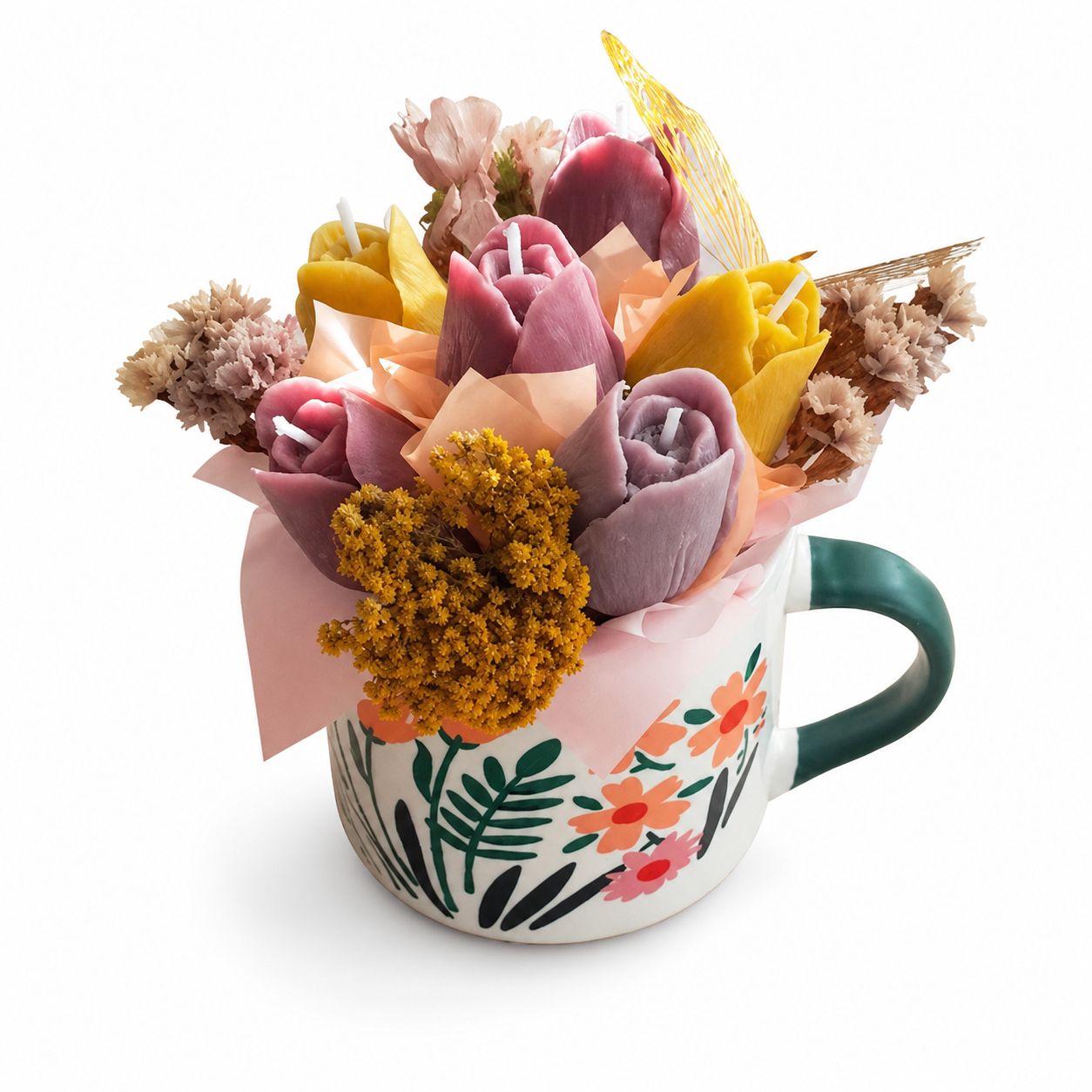 Candle Mug Bouquet with Dried Florals