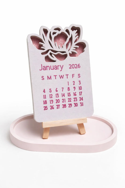 2026 rose mini desk calendar on wooden easel by AnyaJune