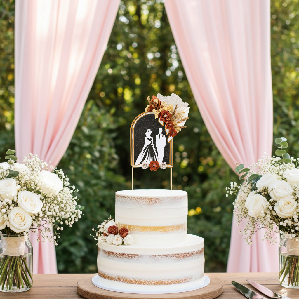 Large Wedding Cake Topper with Dried Florals